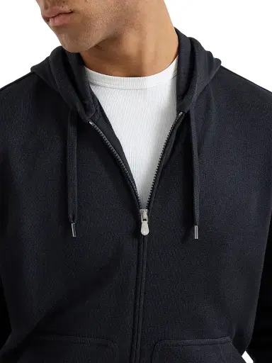 Brunello Cucinelli Men's Cashmere and Silk French Terry Hooded Sweatshirt with Zipper | Thumbnail 4 Brunello Cucinelli Men's Cashmere and Silk French Terry Hooded Sweatshirt with Zipper | Thumbnail 4