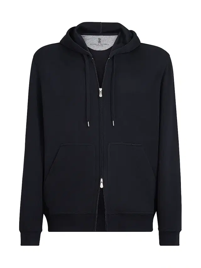 Brunello Cucinelli Men's Cashmere and Silk French Terry Hooded Sweatshirt with Zipper
