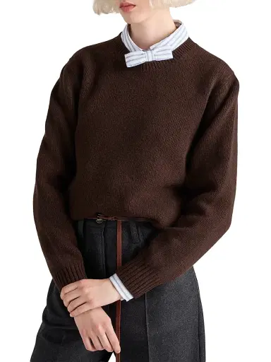 Prada Women's Wool and Cashmere Crew-Neck Sweater - Dark Brown - Size 8 | Thumbnail 2 Prada Women's Wool and Cashmere Crew-Neck Sweater - Dark Brown - Size 8 | Thumbnail 2