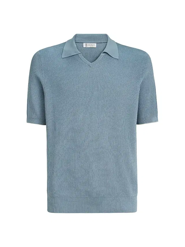 Brunello Cucinelli Men's Cotton English Rib Knit Polo Shirt