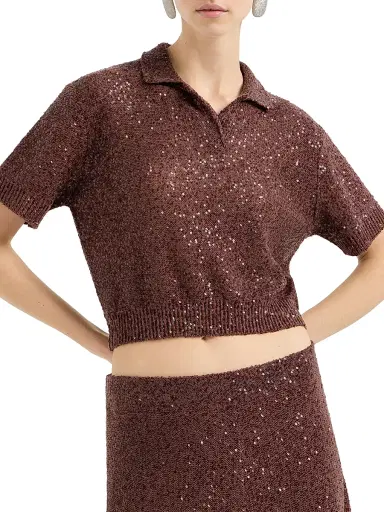 Brunello Cucinelli Women's Linen, Cashmere and Silk Dazzling Texture Knit Polo Shirt - Bordeaux | Thumbnail 2 Brunello Cucinelli Women's Linen, Cashmere and Silk Dazzling Texture Knit Polo Shirt - Bordeaux | Thumbnail 2