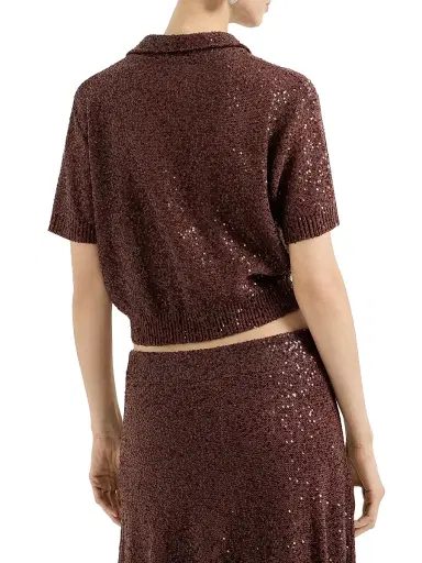 Brunello Cucinelli Women's Linen, Cashmere and Silk Dazzling Texture Knit Polo Shirt - Bordeaux | Thumbnail 3 Brunello Cucinelli Women's Linen, Cashmere and Silk Dazzling Texture Knit Polo Shirt - Bordeaux | Thumbnail 3