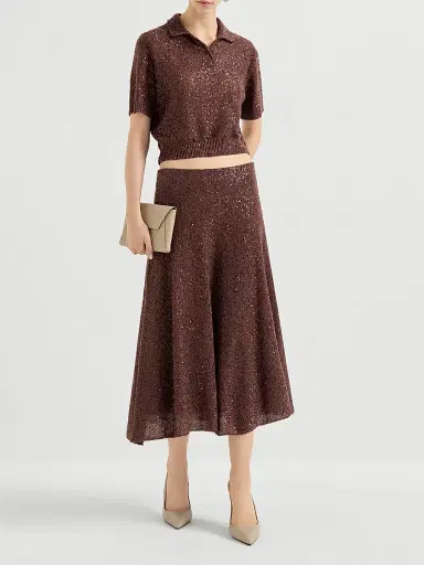 Brunello Cucinelli Women's Linen, Cashmere and Silk Dazzling Texture Knit Polo Shirt - Bordeaux | Thumbnail 6 Brunello Cucinelli Women's Linen, Cashmere and Silk Dazzling Texture Knit Polo Shirt - Bordeaux | Thumbnail 6