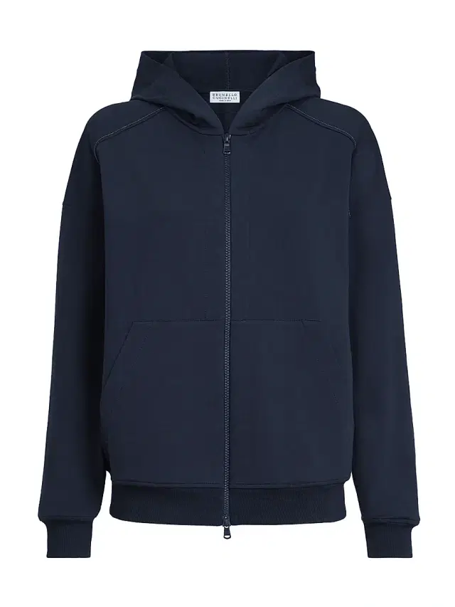 Brunello Cucinelli Women's Stretch Cotton Lightweight French Terry Hooded Sweatshirt - Blue