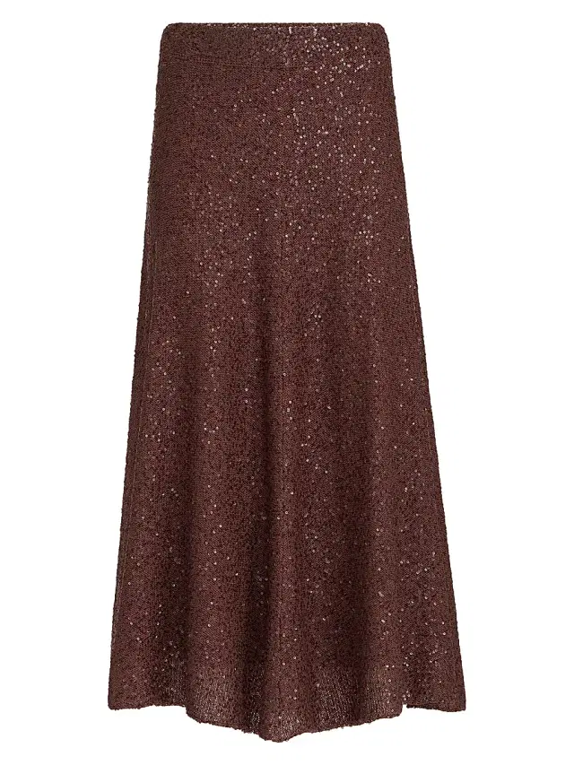 Brunello Cucinelli Women's Linen Cashmere and Silk Dazzling Texture Knit Skirt - Bordeaux