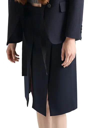 Prada Women's Wool Hopsack Skirt - Navy Blue | Thumbnail 2 Prada Women's Wool Hopsack Skirt - Navy Blue | Thumbnail 2