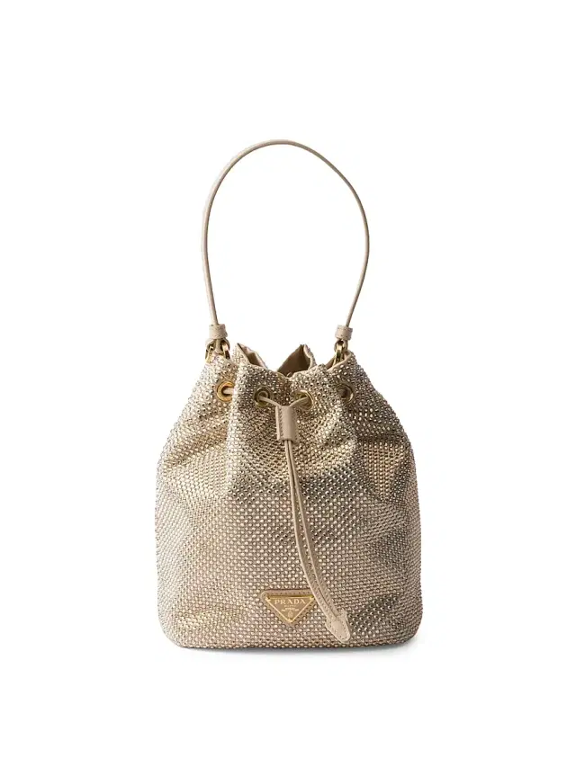 Prada Women's Crystal-Studded Satin Mini-Bag - Beige Khaki