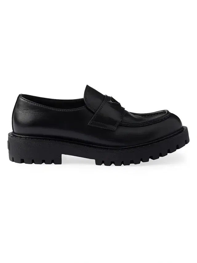 Men's Brushed Leather Loafers - Black
