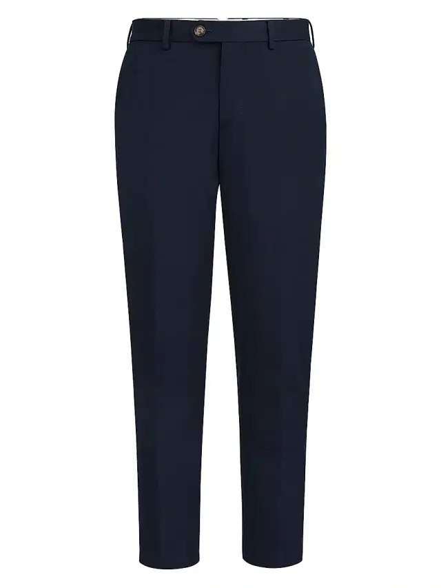 Brunello Cucinelli Men's Cotton and Virgin Wool Gabardine Italian Fit Trousers - Blue