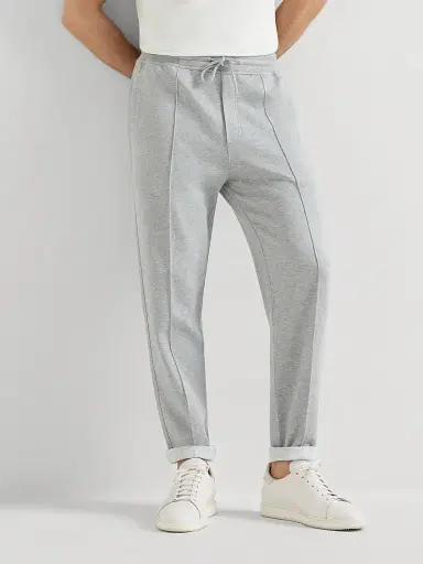 Brunello Cucinelli Men's Cotton, Cashmere and Silk French Terry Double Cloth Trousers - Medium Grey - Size Large | Thumbnail 5