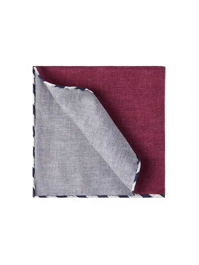 Brunello Cucinelli Men's Silk Pocket Square with Striped Border - Cherry