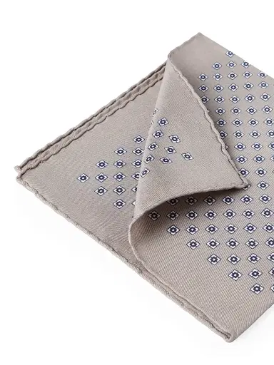 Brunello Cucinelli Men's Silk Pocket Square with Square Pattern - Light Brown | Thumbnail 3 Brunello Cucinelli Men's Silk Pocket Square with Square Pattern - Light Brown | Thumbnail 3