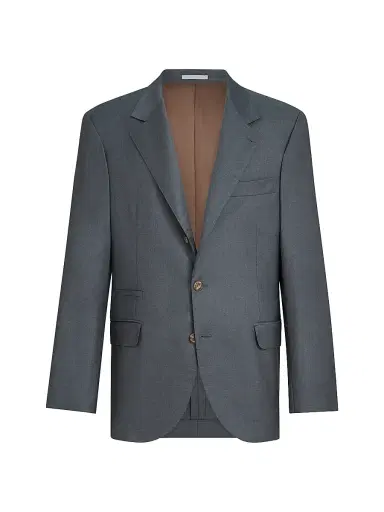 Brunello Cucinelli Men's Super 150s Virgin Wool Four Season Batavia Twill Blazer - Medium Grey | Thumbnail 2