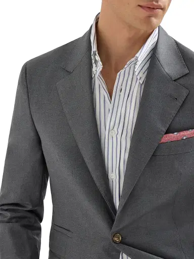 Brunello Cucinelli Men's Super 150s Virgin Wool Four Season Batavia Twill Blazer - Medium Grey | Thumbnail 5