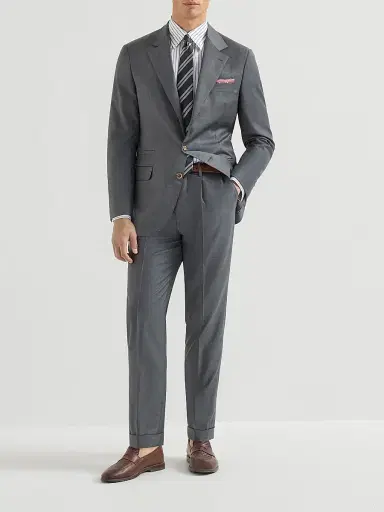 Brunello Cucinelli Men's Super 150s Virgin Wool Four Season Batavia Twill Blazer - Medium Grey | Thumbnail 6