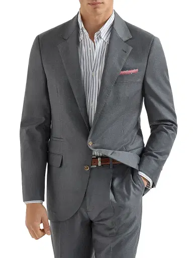 Brunello Cucinelli Men's Super 150s Virgin Wool Four Season Batavia Twill Blazer - Medium Grey | Thumbnail 1