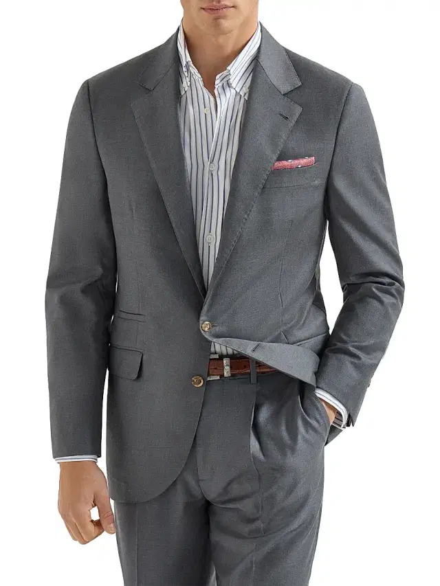 Brunello Cucinelli Men's Super 150s Virgin Wool Four Season Batavia Twill Blazer - Medium Grey