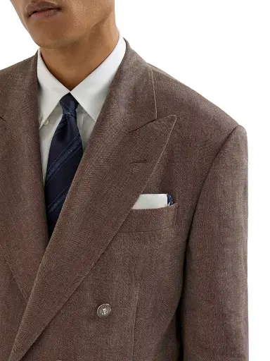 Brunello Cucinelli Men's Silk Pocket Square with Striped Border | Thumbnail 2