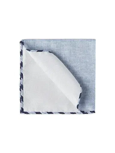 Brunello Cucinelli Men's Silk Pocket Square with Striped Border | Thumbnail 1