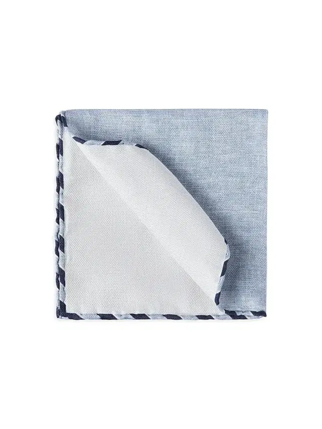 Brunello Cucinelli Men's Silk Pocket Square with Striped Border