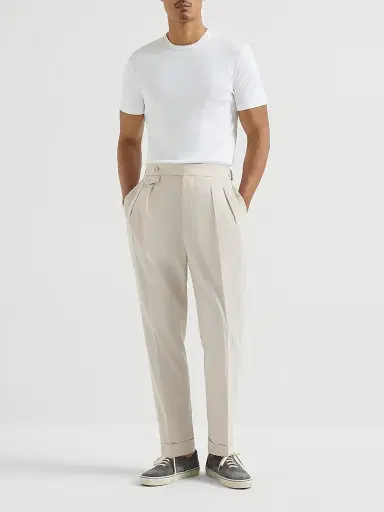 Brunello Cucinelli Men's Cotton Crêpe Batavia Trousers with Reversed Double Pleats - Yuta - Size 46 | Thumbnail 5 Brunello Cucinelli Men's Cotton Crêpe Batavia Trousers with Reversed Double Pleats - Yuta - Size 46 | Thumbnail 5