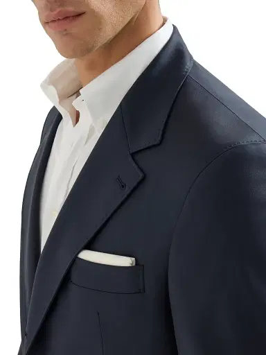 Brunello Cucinelli Men's Super 150s Virgin Wool Four Season Batavia Twill Blazer - Navy Blue | Thumbnail 5