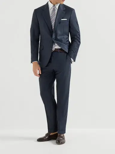 Brunello Cucinelli Men's Super 150s Virgin Wool Four Season Batavia Twill Blazer - Navy Blue | Thumbnail 6