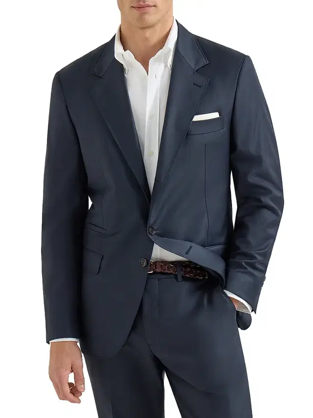 Brunello Cucinelli Men's Super 150s Virgin Wool Four Season Batavia Twill Blazer - Navy Blue