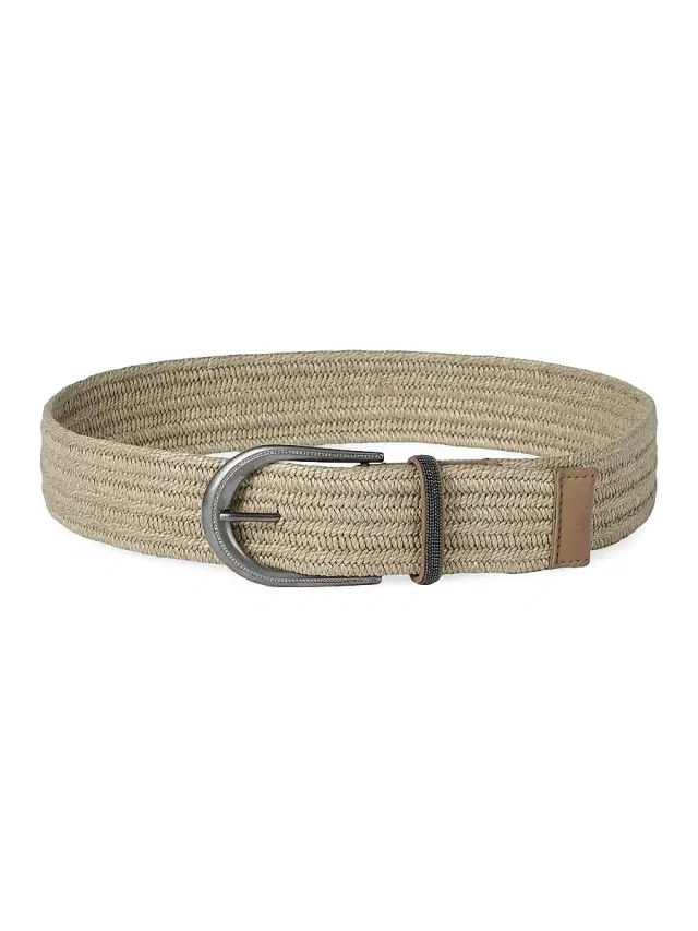 Brunello Cucinelli Women's Braided Linen Belt with Shiny Loop - Beige