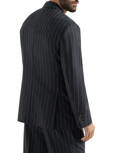 Brunello Cucinelli Men's Super 150s Virgin Wool Wide Chalk Stripe Batavia Blazer - Black | Thumbnail 4