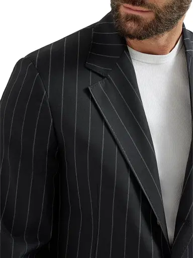 Brunello Cucinelli Men's Super 150s Virgin Wool Wide Chalk Stripe Batavia Blazer - Black | Thumbnail 5