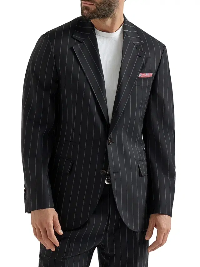 Brunello Cucinelli Men's Super 150s Virgin Wool Wide Chalk Stripe Batavia Blazer - Black