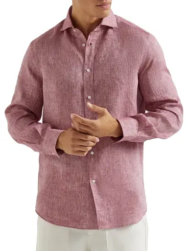 Brunello Cucinelli Men's Linen Easy Fit Shirt with Spread Collar | Thumbnail 2 Brunello Cucinelli Men's Linen Easy Fit Shirt with Spread Collar | Thumbnail 2