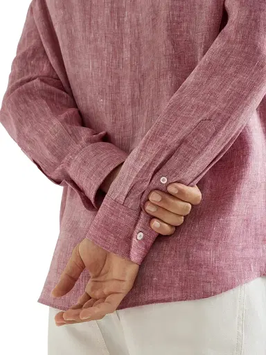 Brunello Cucinelli Men's Linen Easy Fit Shirt with Spread Collar | Thumbnail 4 Brunello Cucinelli Men's Linen Easy Fit Shirt with Spread Collar | Thumbnail 4