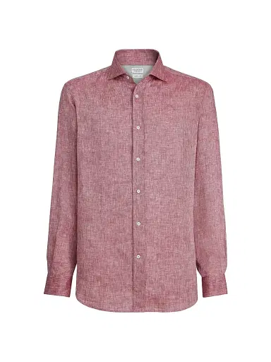 Brunello Cucinelli Men's Linen Easy Fit Shirt with Spread Collar | Thumbnail 1 Brunello Cucinelli Men's Linen Easy Fit Shirt with Spread Collar | Thumbnail 1