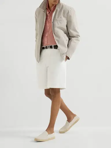 Brunello Cucinelli Men's Linen Easy Fit Shirt with Spread Collar | Thumbnail 6 Brunello Cucinelli Men's Linen Easy Fit Shirt with Spread Collar | Thumbnail 6