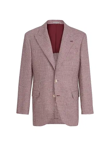 Brunello Cucinelli Men's Virgin Wool, Silk and Linen Houndstooth Tailor Blazer - Cherry - Size 40 | Thumbnail 2 Brunello Cucinelli Men's Virgin Wool, Silk and Linen Houndstooth Tailor Blazer - Cherry - Size 40 | Thumbnail 2