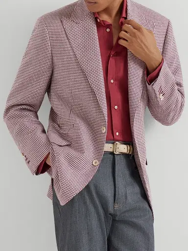 Brunello Cucinelli Men's Virgin Wool, Silk and Linen Houndstooth Tailor Blazer - Cherry - Size 40 | Thumbnail 5 Brunello Cucinelli Men's Virgin Wool, Silk and Linen Houndstooth Tailor Blazer - Cherry - Size 40 | Thumbnail 5