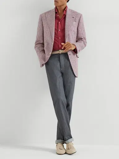 Brunello Cucinelli Men's Virgin Wool, Silk and Linen Houndstooth Tailor Blazer - Cherry - Size 40 | Thumbnail 6 Brunello Cucinelli Men's Virgin Wool, Silk and Linen Houndstooth Tailor Blazer - Cherry - Size 40 | Thumbnail 6