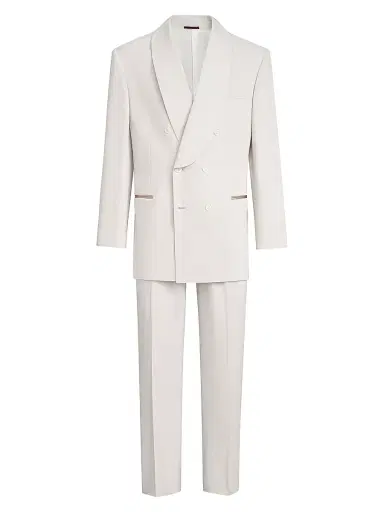 Brunello Cucinelli Men's Délavé Silk Twill Tuxedo with One and a Half Breasted Blazer and Trousers | Thumbnail 1 Brunello Cucinelli Men's Délavé Silk Twill Tuxedo with One and a Half Breasted Blazer and Trousers | Thumbnail 1