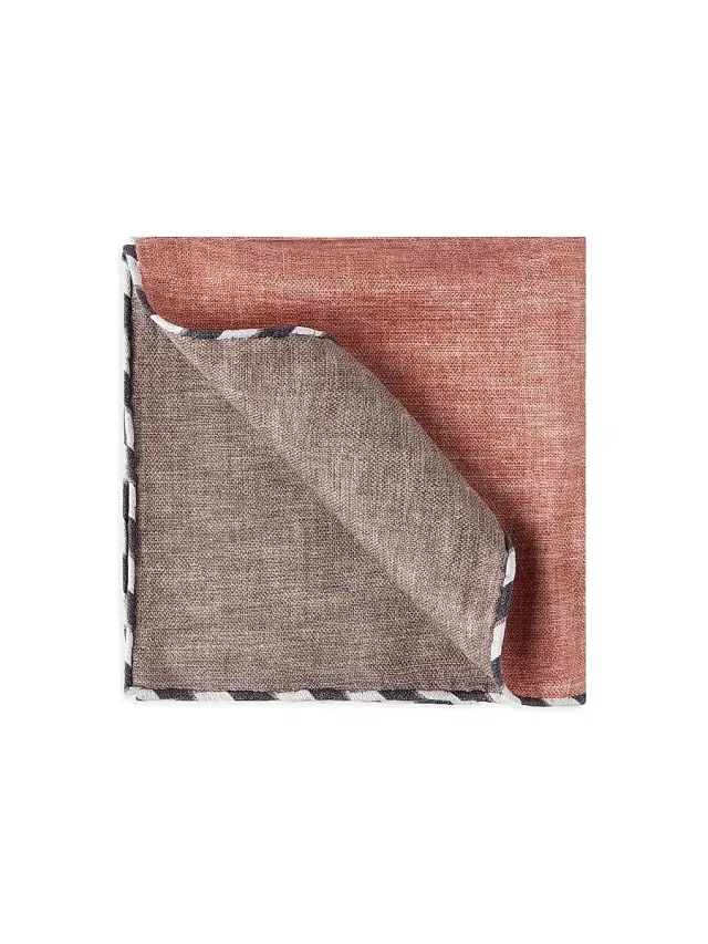Brunello Cucinelli Men's Silk Pocket Square with Striped Border