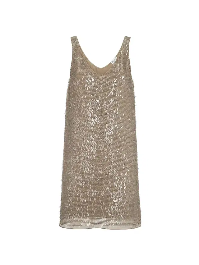 Brunello Cucinelli Women's Dazzling Cascade Embroidery Mini Dress in Crispy Silk - Rope