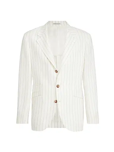Brunello Cucinelli Men's Chalk Stripe Linen Twill Deconstructed Cavallo Blazer - Panama | Thumbnail 2