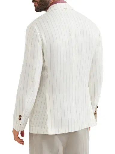 Brunello Cucinelli Men's Chalk Stripe Linen Twill Deconstructed Cavallo Blazer - Panama | Thumbnail 3
