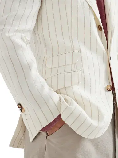 Brunello Cucinelli Men's Chalk Stripe Linen Twill Deconstructed Cavallo Blazer - Panama | Thumbnail 4