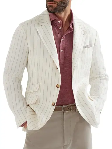 Brunello Cucinelli Men's Chalk Stripe Linen Twill Deconstructed Cavallo Blazer - Panama | Thumbnail 5