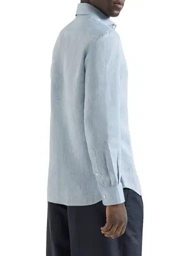 Brunello Cucinelli Men's Linen Easy Fit Shirt with Spread Collar | Thumbnail 3 Brunello Cucinelli Men's Linen Easy Fit Shirt with Spread Collar | Thumbnail 3