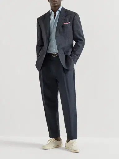 Brunello Cucinelli Men's Linen Easy Fit Shirt with Spread Collar | Thumbnail 6 Brunello Cucinelli Men's Linen Easy Fit Shirt with Spread Collar | Thumbnail 6