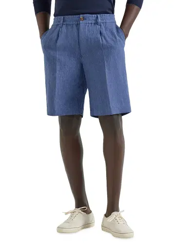 Brunello Cucinelli Men's Lightweight Délavé Linen Bermuda Shorts with Elasticated Waistband - Denim - Size 42 | Thumbnail 2