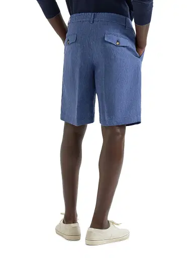Brunello Cucinelli Men's Lightweight Délavé Linen Bermuda Shorts with Elasticated Waistband - Denim - Size 42 | Thumbnail 3